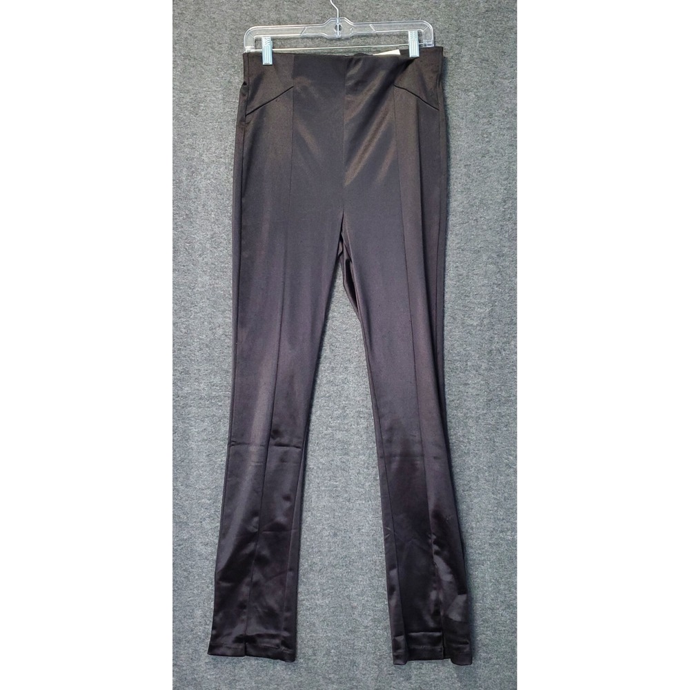 Zara High Rise‎ Leggings Size L Pull On Stretch Split Hem Black Minimalist NWT